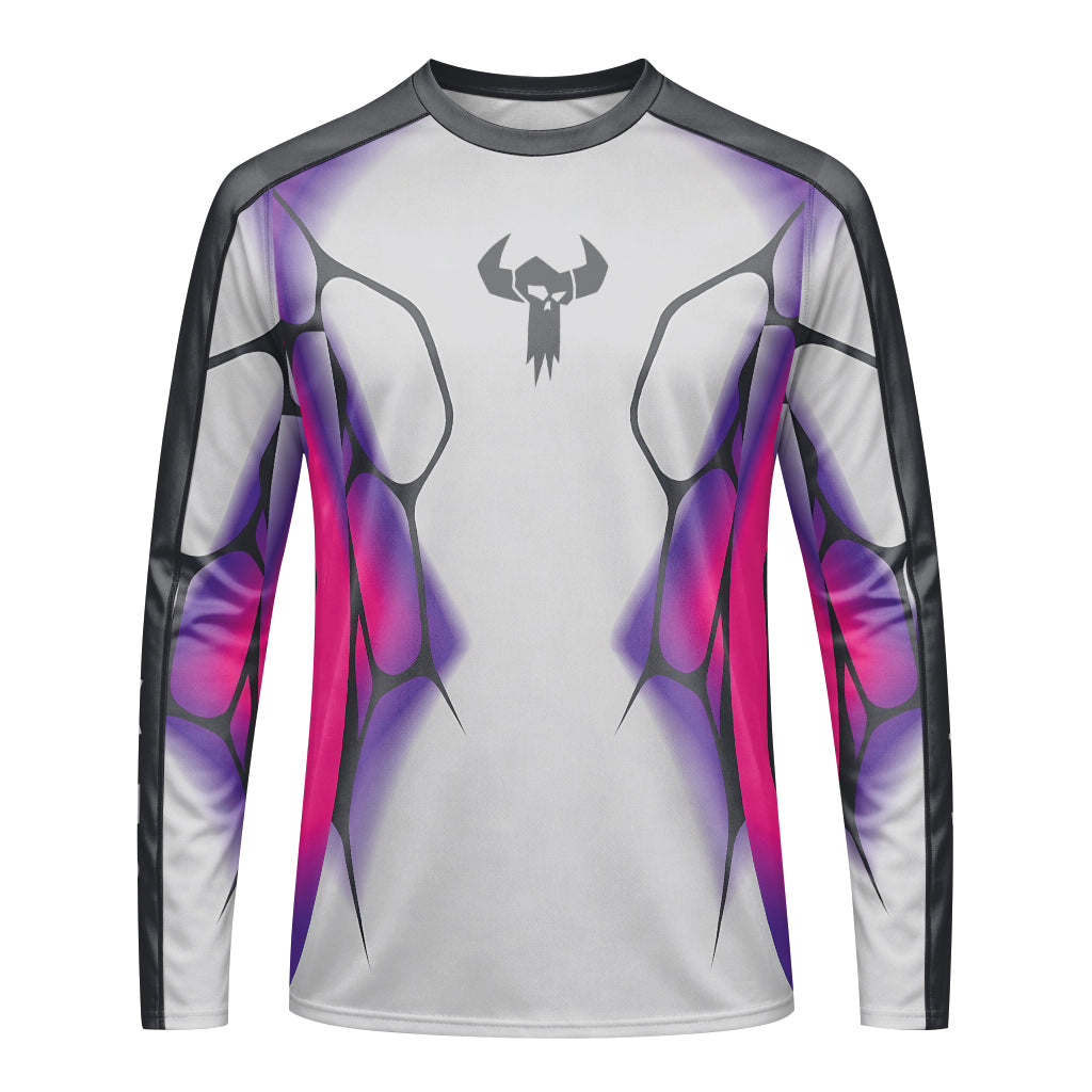 MTB Forge Silver Purple Armor Long Sleeve Mountain Bike Jersey – Front View Mockup