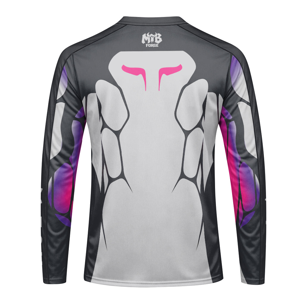 MTB Forge Silver Purple Armor Long Sleeve Mountain Bike Jersey – Back View Mockup