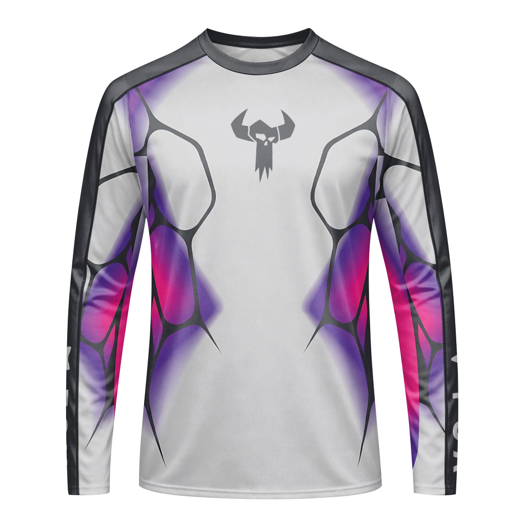 MTB Forge Silver Purple Armor Youth Long Sleeve Mountain Bike Jersey – Front View Mockup