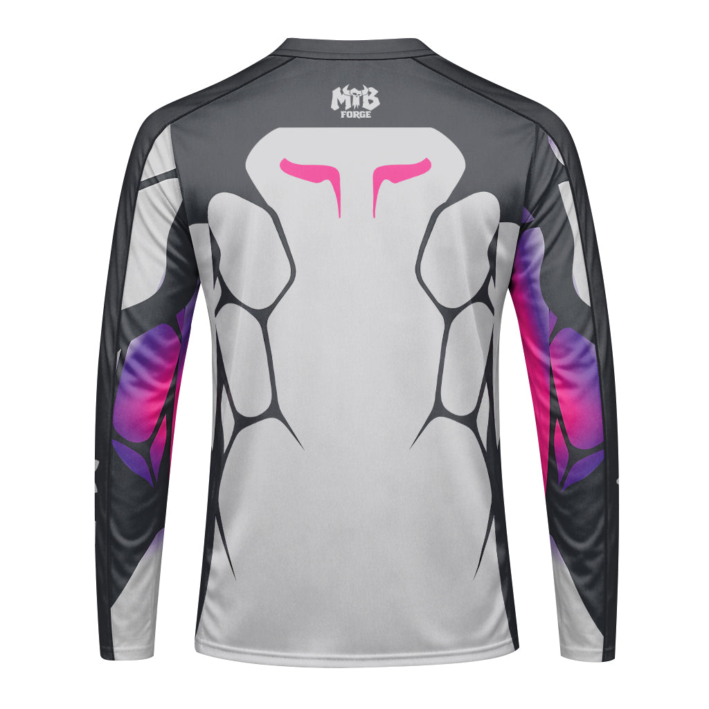 MTB Forge Silver Purple Armor Youth Long Sleeve Mountain Bike Jersey – Back View Mockup