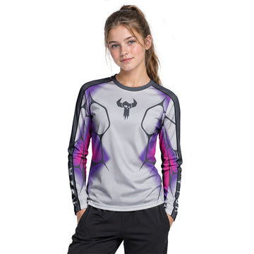 MTB Forge Silver Purple Armor Youth Long Sleeve Mountain Bike Jersey – Girl Lifestyle View