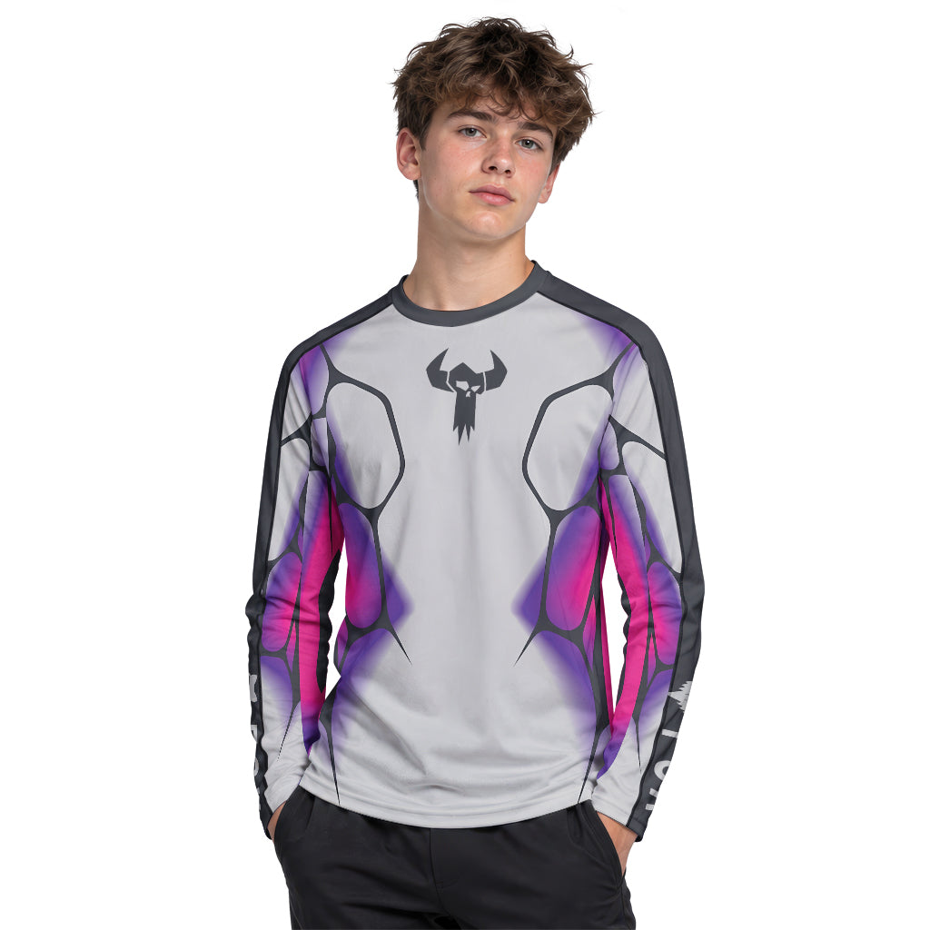 MTB Forge Silver Purple Armor Youth Long Sleeve Mountain Bike Jersey – Boy Lifestyle View