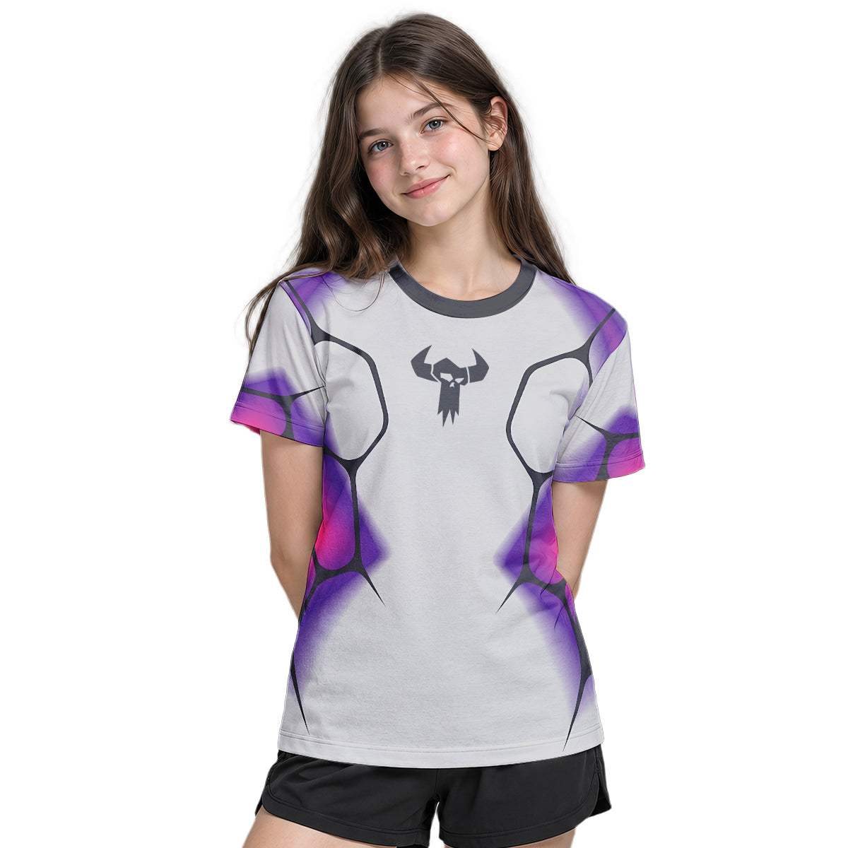 MTB Forge Silver Purple Armor Youth Short Sleeve Mountain Bike Jersey – Girl Lifestyle View