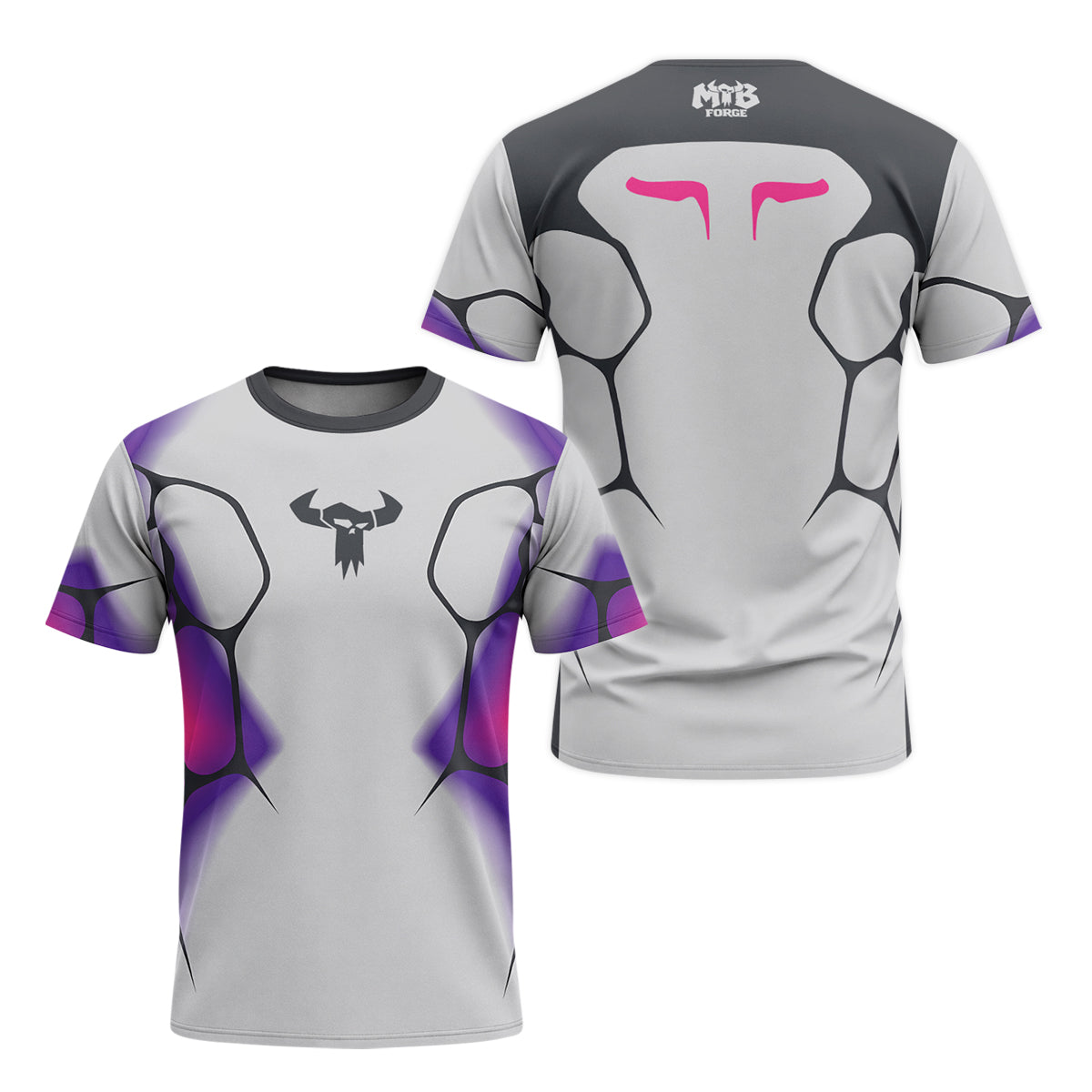 MTB Forge Silver Purple Armor Youth Short Sleeve Mountain Bike Jersey – Front and Back View