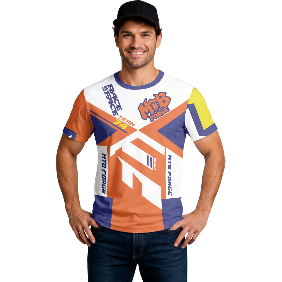 MTB Forge Team 74 Orange Blue Short Sleeve Mountain Bike Jersey – Lifestyle View