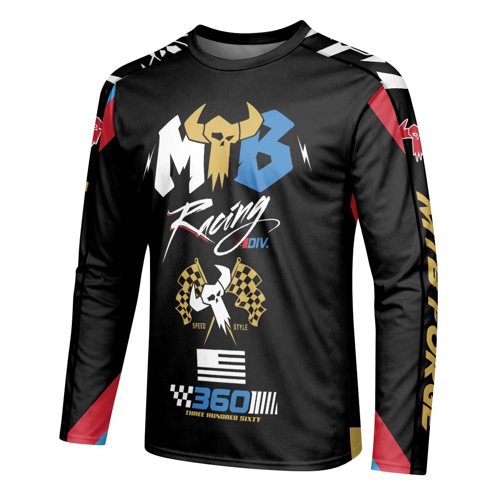 MTB Racing 360 Black Gold Youth Long Sleeve Motocross Jersey – Left Side View Mockup