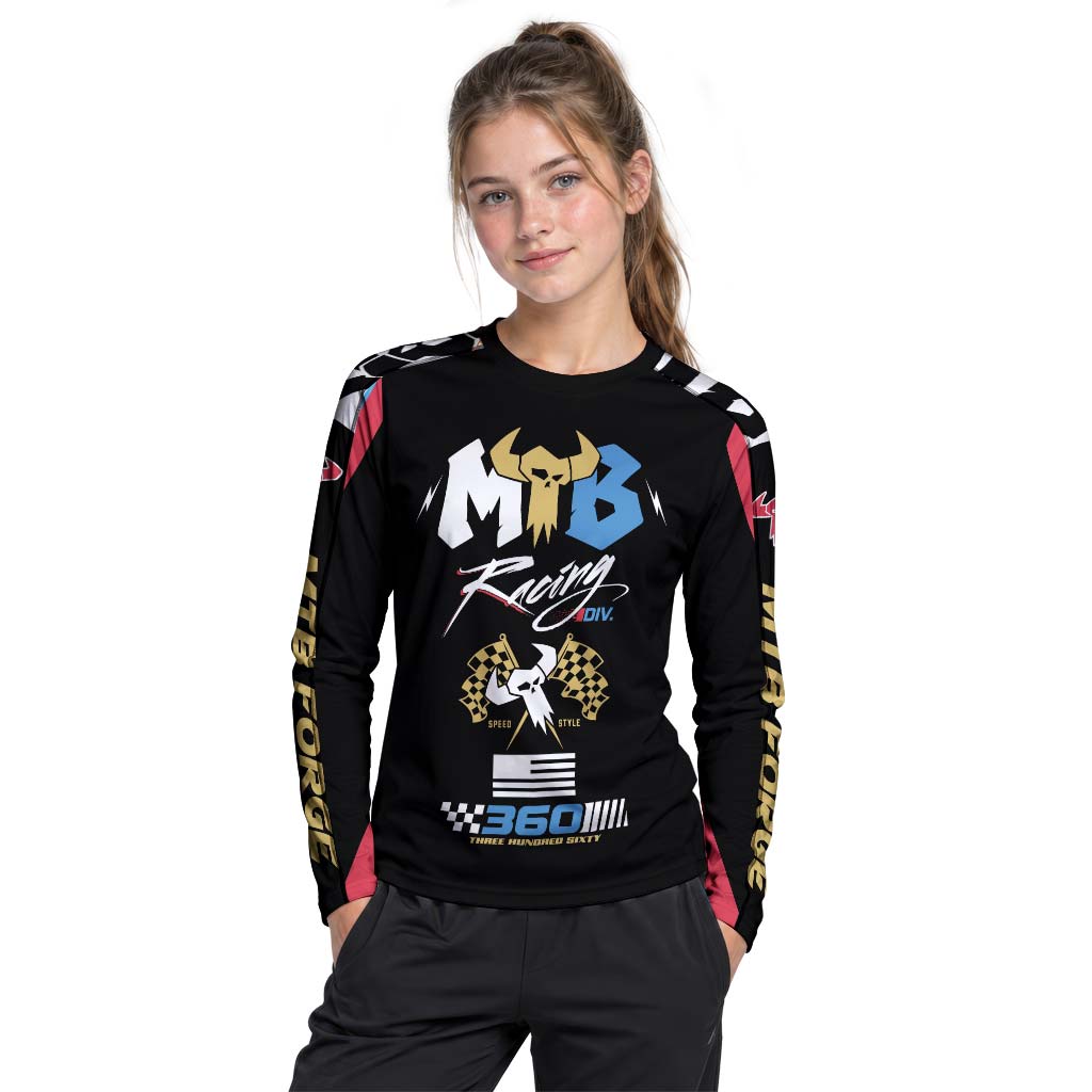 MTB Racing 360 Black Gold Youth Long Sleeve Motocross Jersey – Girl Lifestyle View
