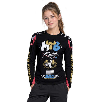 MTB Racing 360 Black Gold Youth Long Sleeve Motocross Jersey – Girl Lifestyle View