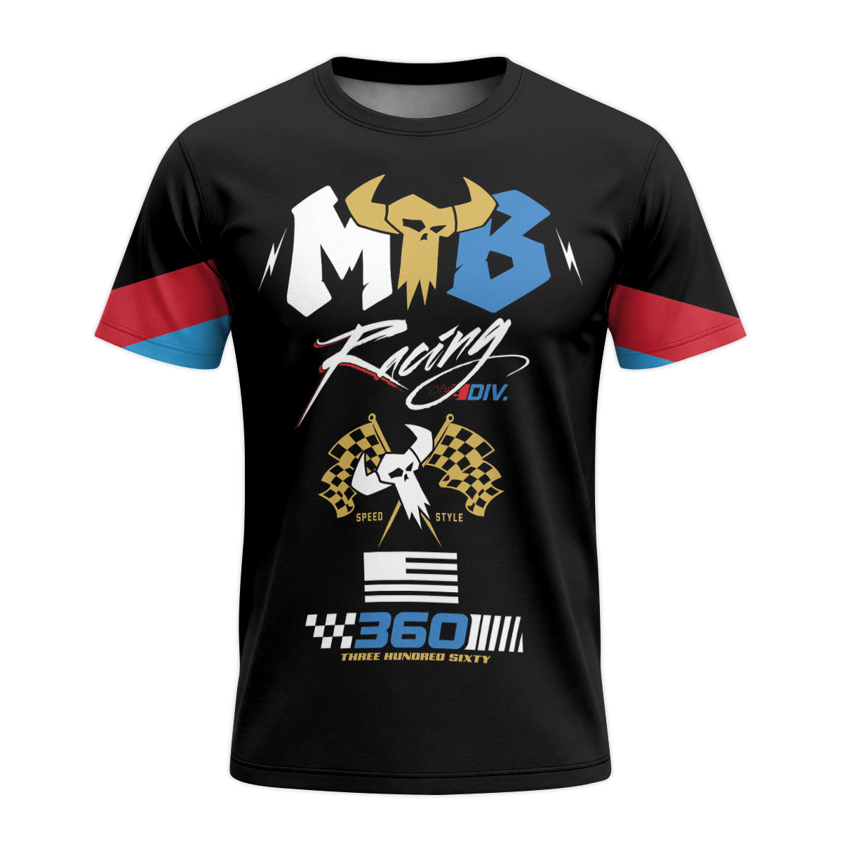 MTB Racing 360 Black Gold Youth Short Sleeve Motocross Jersey – Front View Mockup