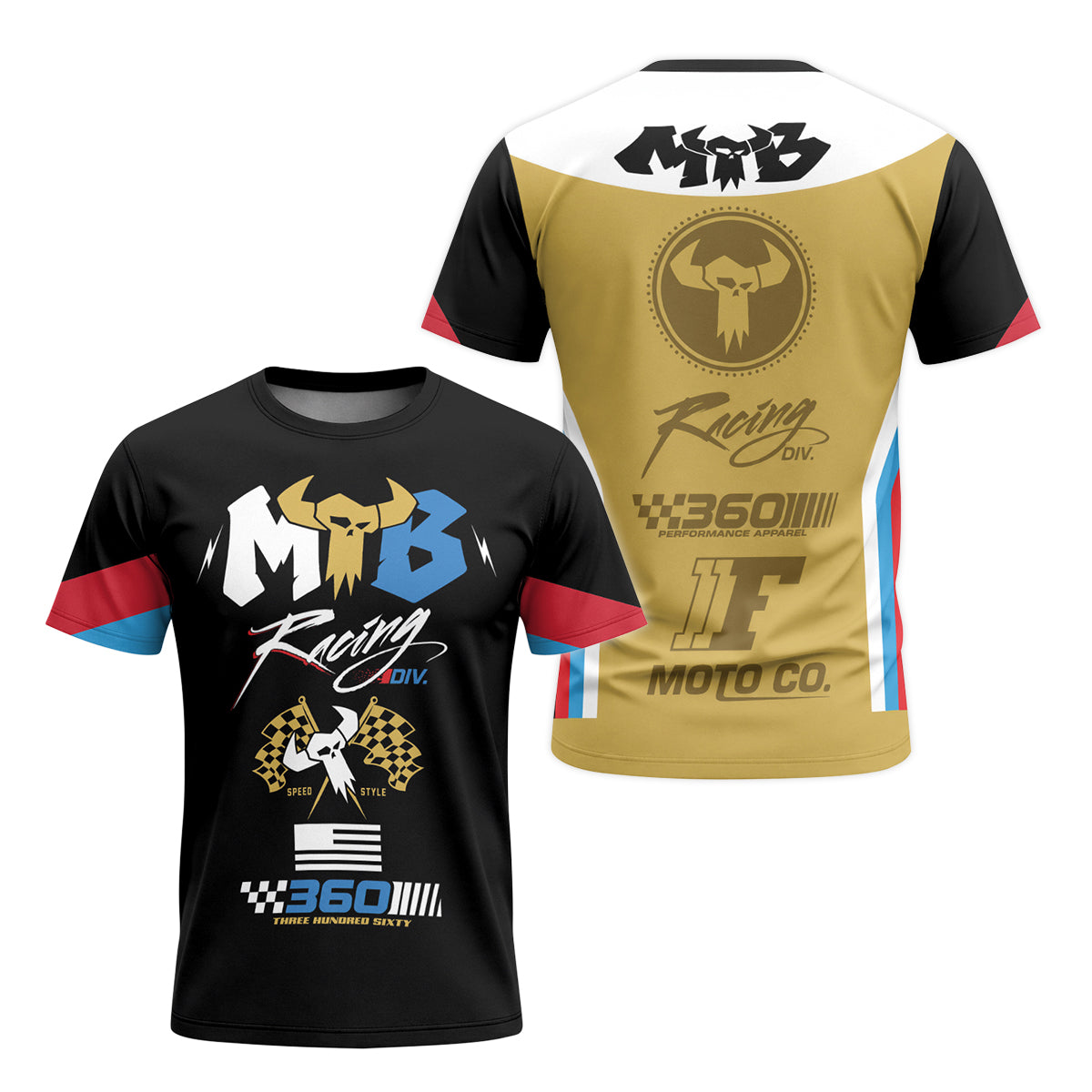 MTB Racing 360 Black Gold Youth Short Sleeve Motocross Jersey – Front and Back View