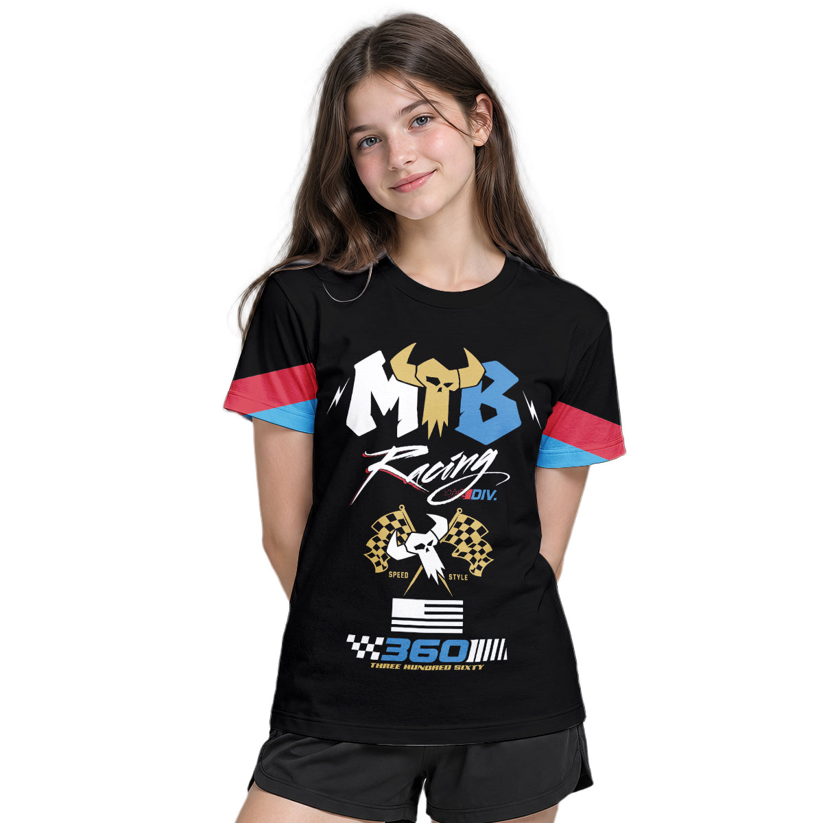 MTB Racing 360 Black Gold Youth Short Sleeve Motocross Jersey – Girl Lifestyle View
