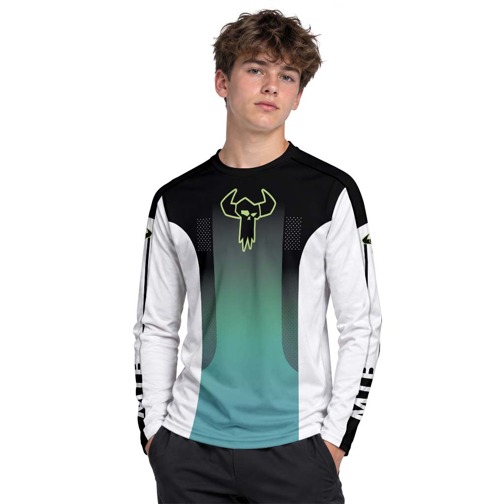 MTB Racing Black Teal Gradient Youth Long Sleeve Mountain Bike Jersey – Boy Lifestyle View