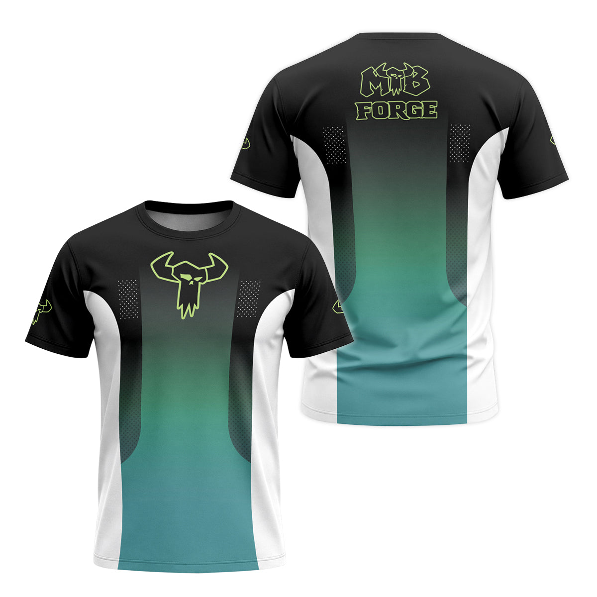 MTB Racing Black Teal Gradient Youth Short Sleeve Mountain Bike Jersey – Front and Back View