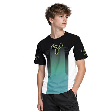 MTB Racing Black Teal Gradient Youth Short Sleeve Mountain Bike Jersey – Boy Lifestyle View