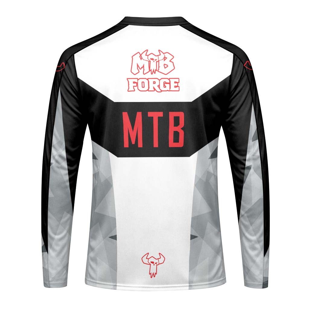 MTB Racing Black White Red Youth Long Sleeve Mountain Bike Jersey – Back View Mockup