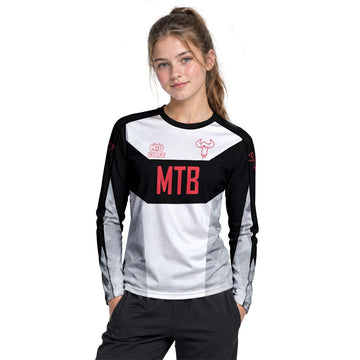 MTB Racing Black White Red Youth Long Sleeve Mountain Bike Jersey – Girl Lifestyle View