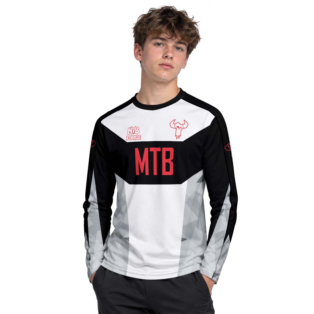 MTB Racing Black White Red Youth Long Sleeve Mountain Bike Jersey – Boy Lifestyle View
