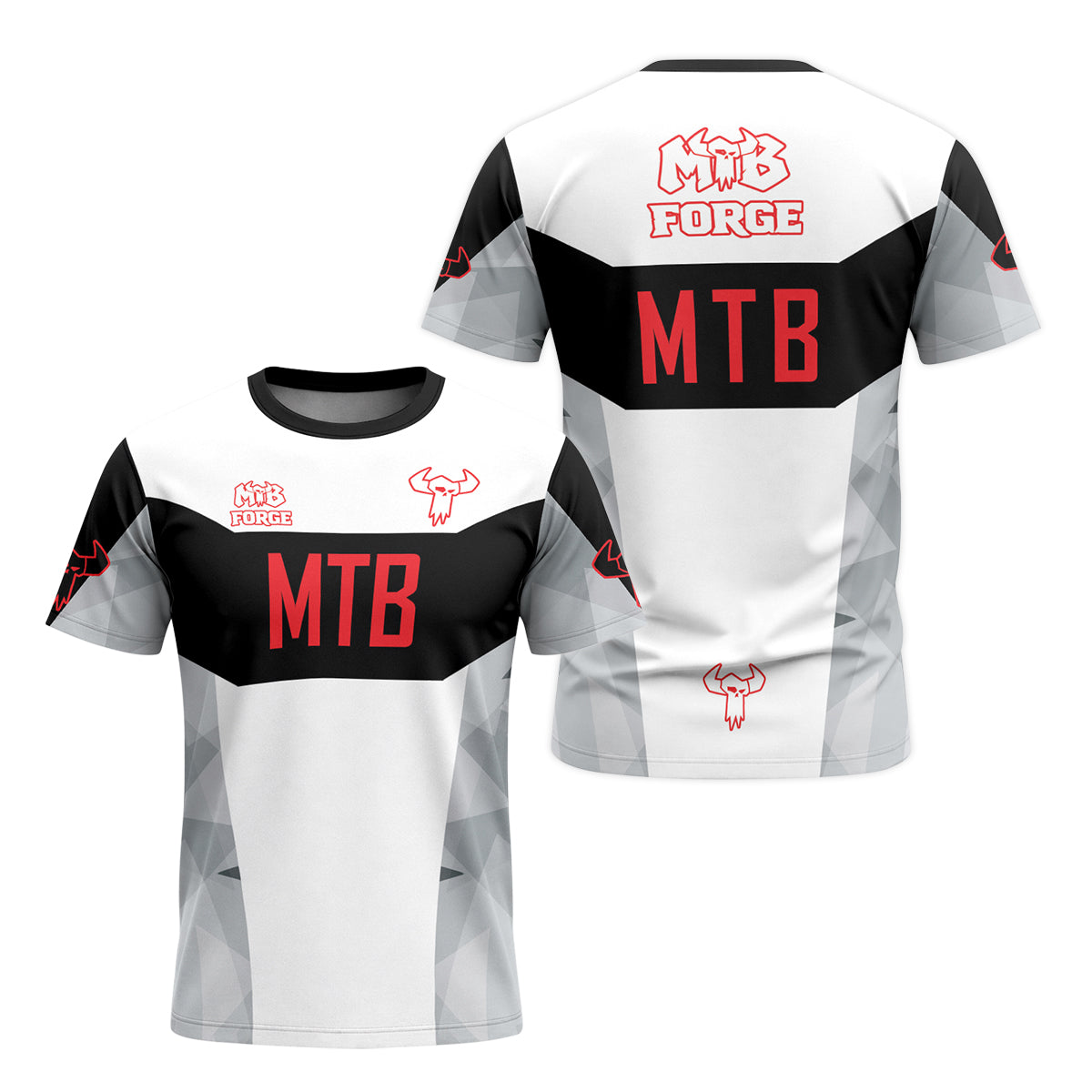 MTB Racing Black White Red Youth Short Sleeve Mountain Bike Jersey – Front and Back View