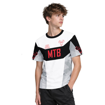 MTB Racing Black White Red Youth Short Sleeve Mountain Bike Jersey – Boy Lifestyle View