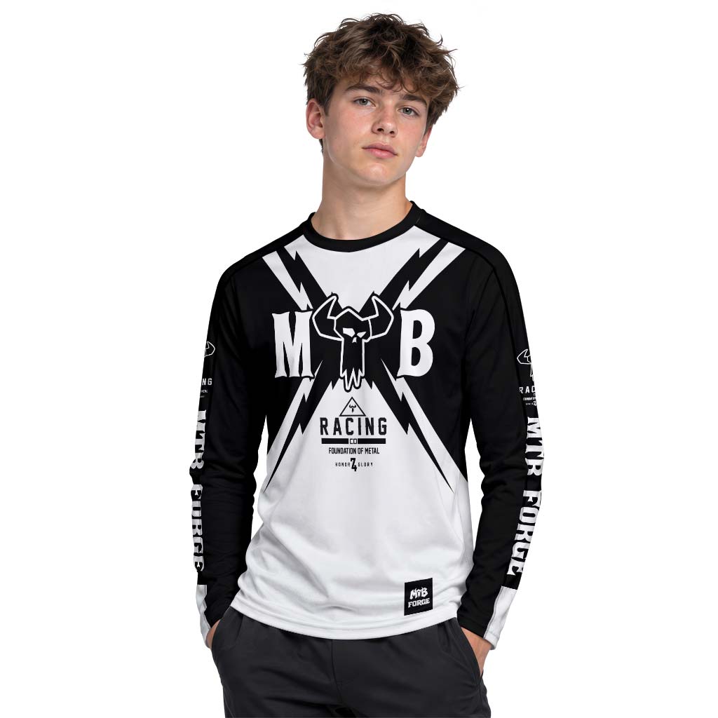MTB Racing Black White Youth Long Sleeve Mountain Bike Jersey – Boy Lifestyle View