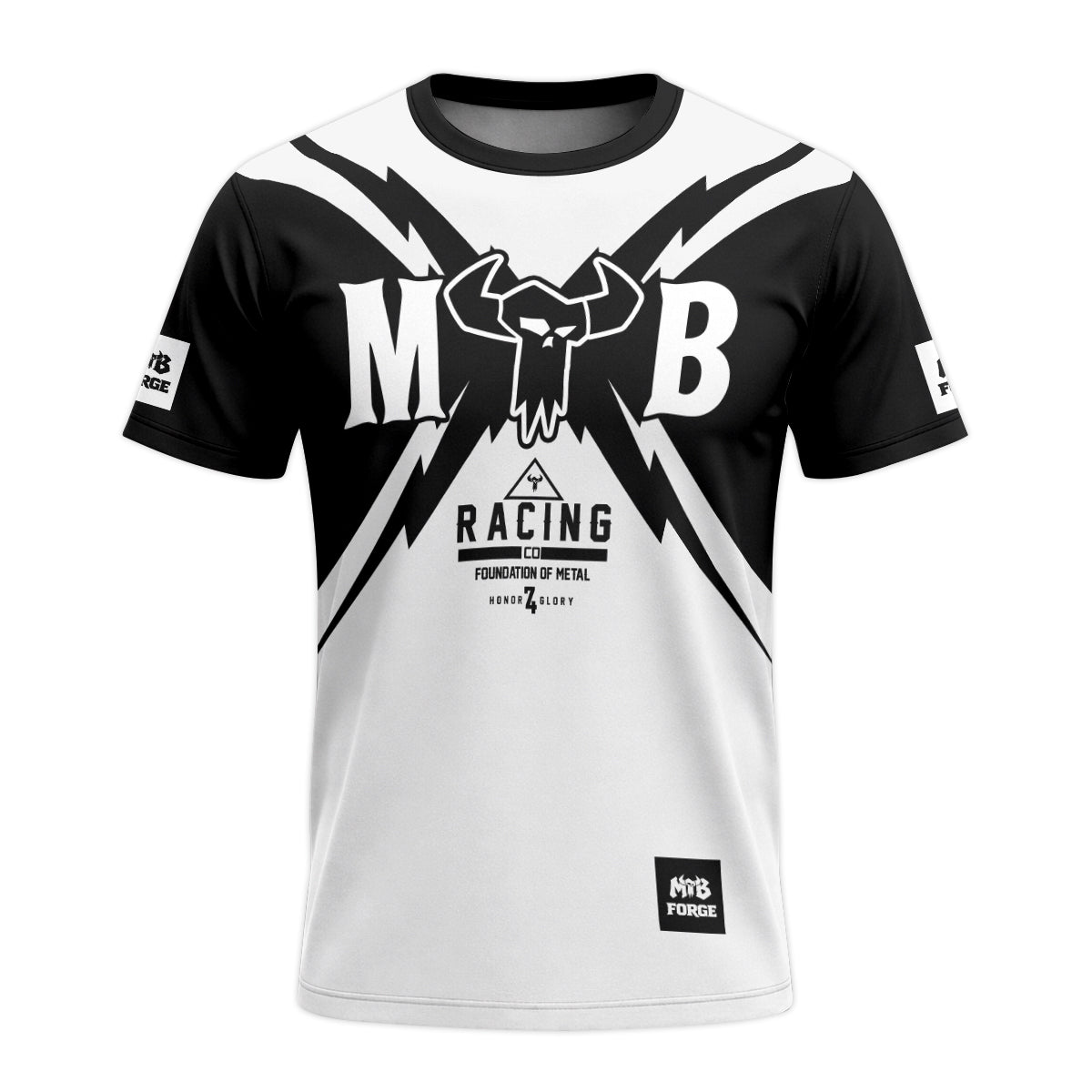 MTB Racing Black White Youth Short Sleeve Mountain Bike Jersey – Front View Mockup