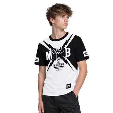 MTB Racing Black White Youth Short Sleeve Mountain Bike Jersey – Boy Lifestyle View