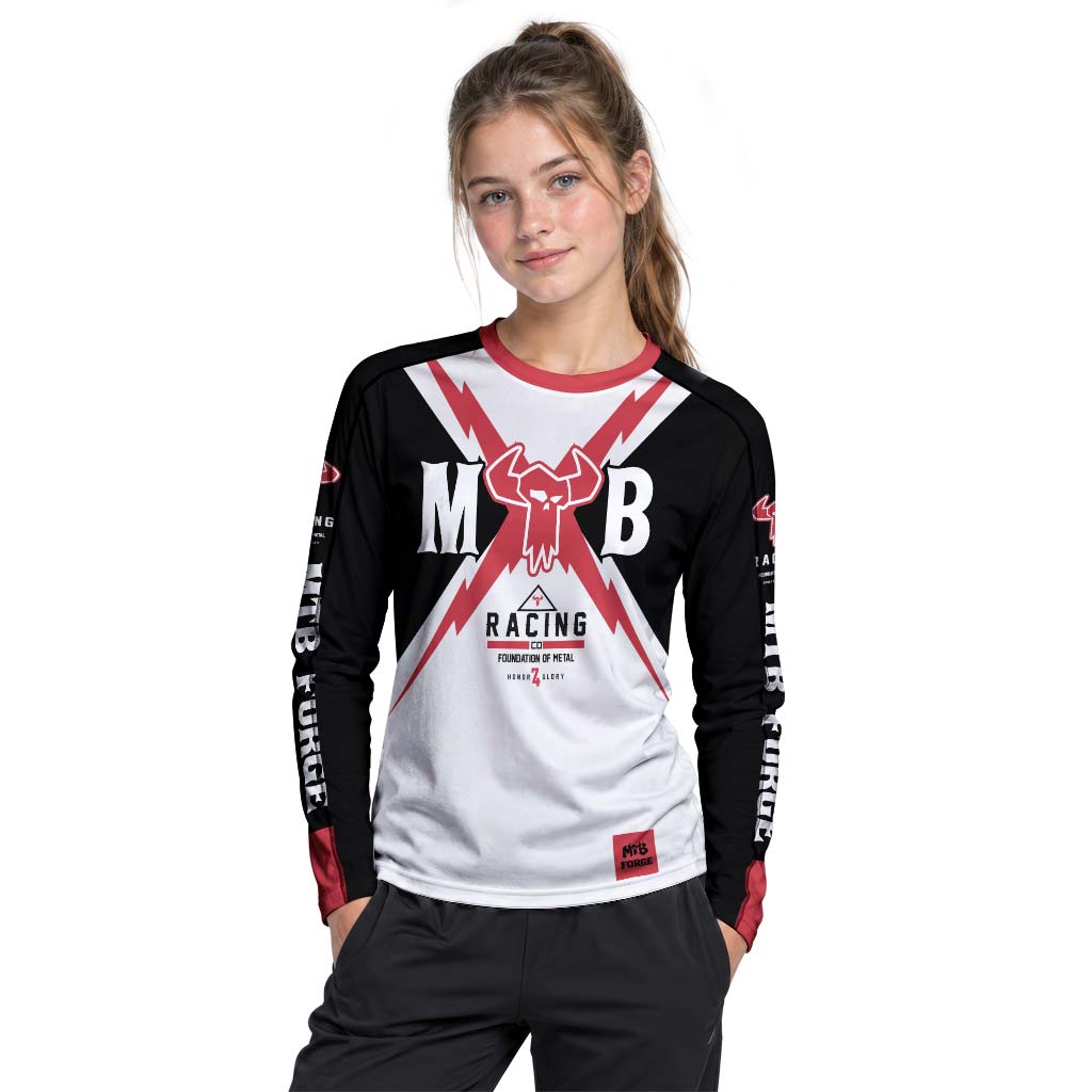 MTB Racing Red Black White Youth Long Sleeve Mountain Bike Jersey – Girl Lifestyle View