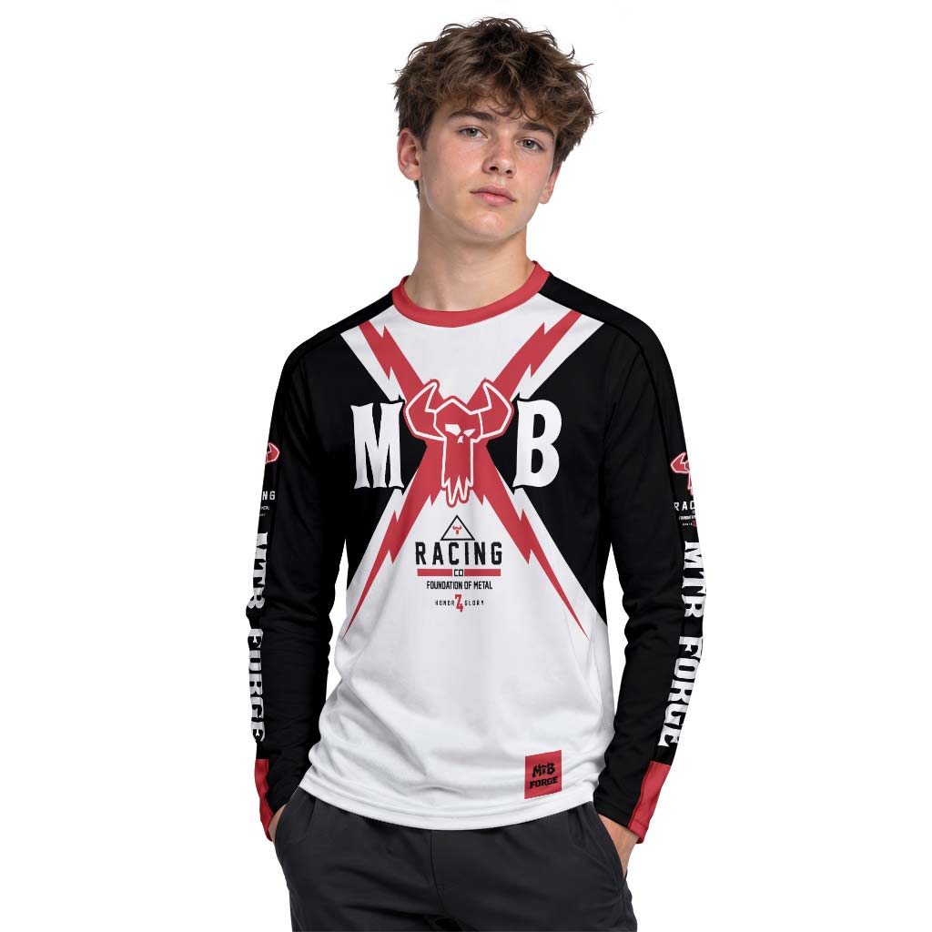 MTB Racing Red Black White Youth Long Sleeve Mountain Bike Jersey – Boy Lifestyle View