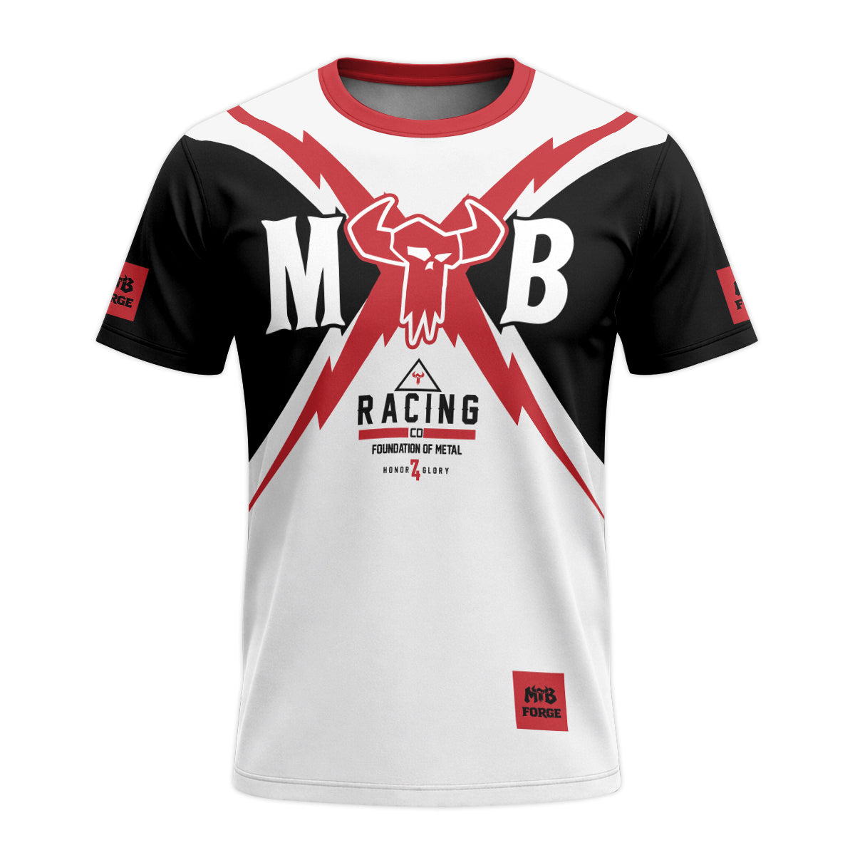 MTB Racing Red Black White Youth Short Sleeve Mountain Bike Jersey – Front View Mockup