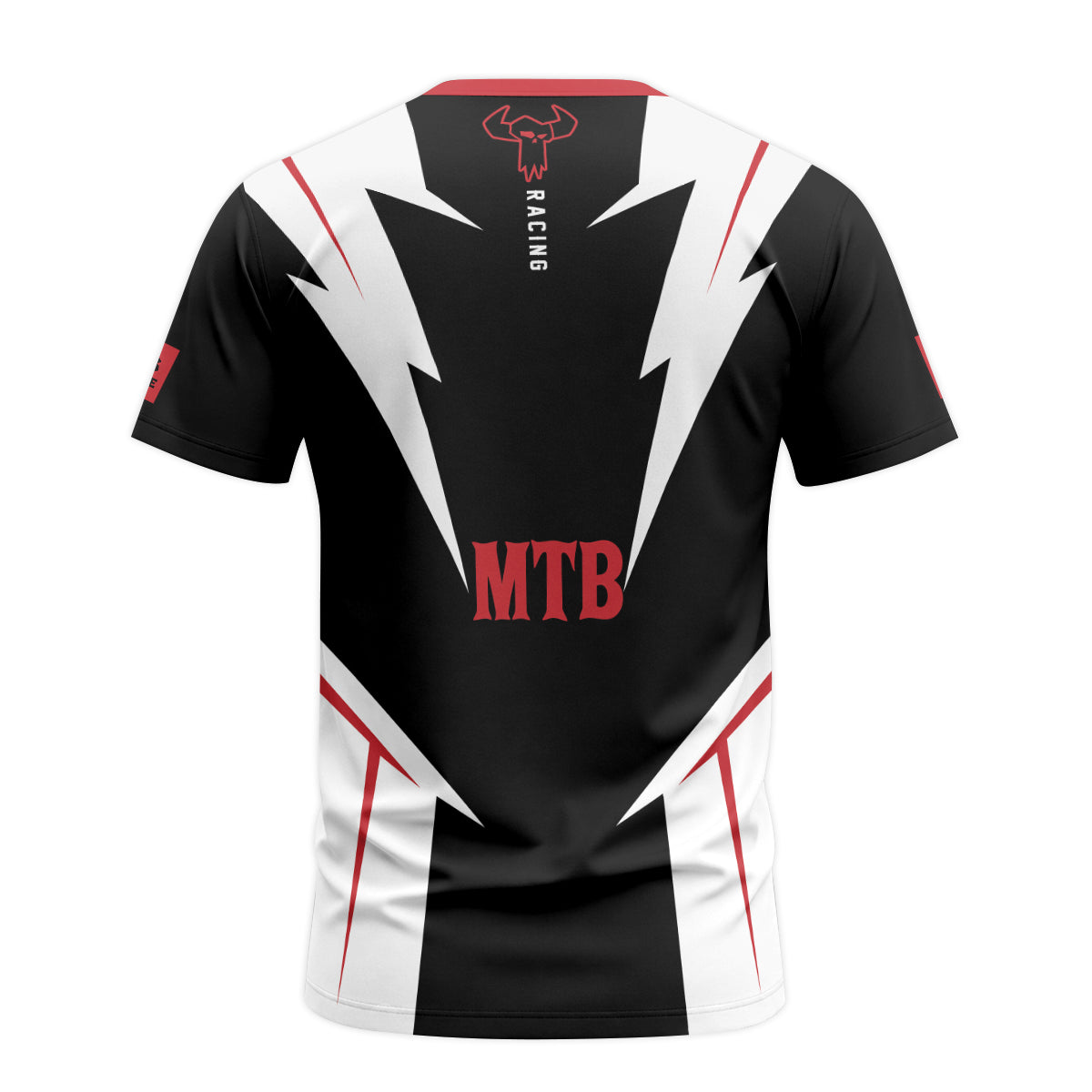 MTB Racing Red Black White Youth Short Sleeve Mountain Bike Jersey – Back View Mockup
