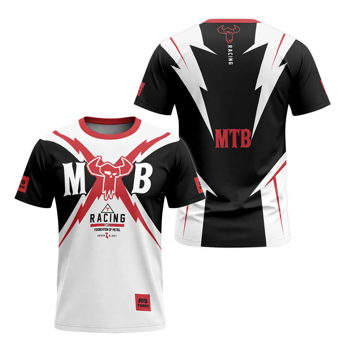 MTB Racing Red Black White Youth Short Sleeve Mountain Bike Jersey – Front and Back View