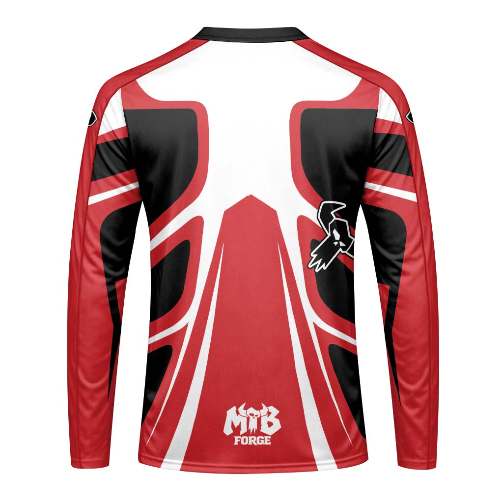 MTB Racing Red White Black Youth Long Sleeve Mountain Bike Jersey – Back View Mockup