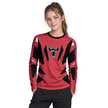MTB Racing Red White Black Youth Long Sleeve Mountain Bike Jersey – Girl Lifestyle View