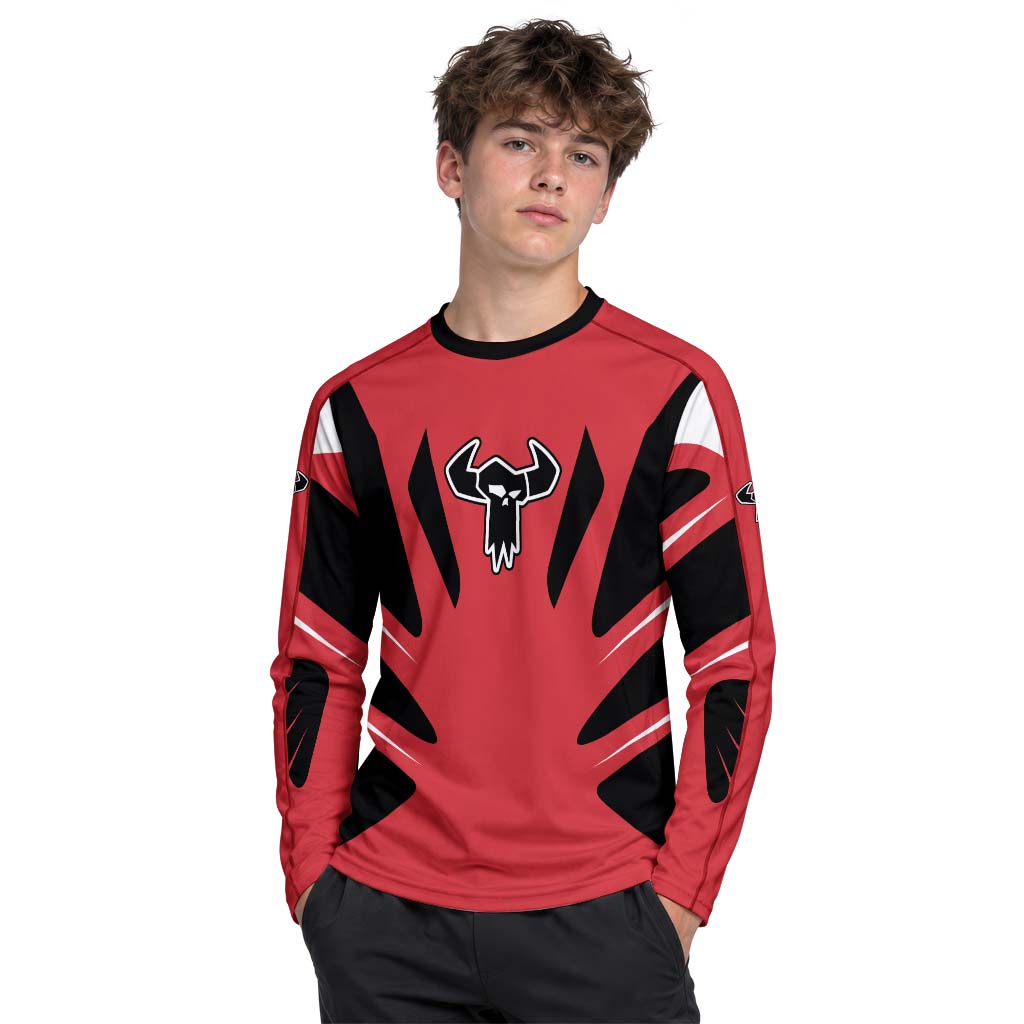 MTB Racing Red White Black Youth Long Sleeve Mountain Bike Jersey – Boy Lifestyle View