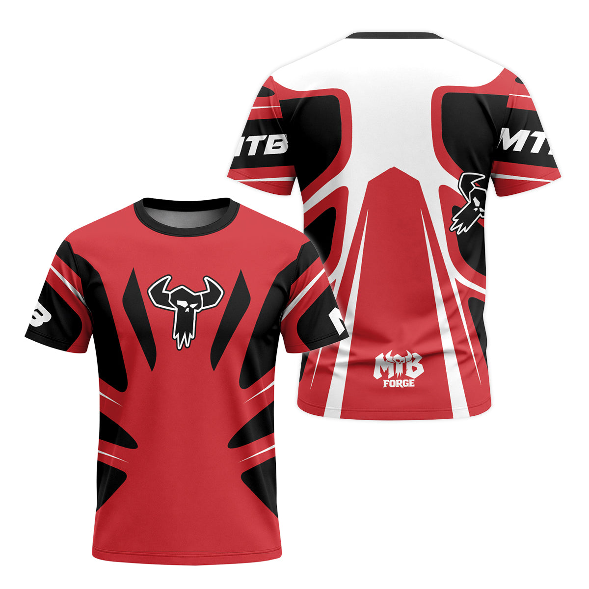 MTB Racing Red White Black Youth Short Sleeve Mountain Bike Jersey – Front and Back View