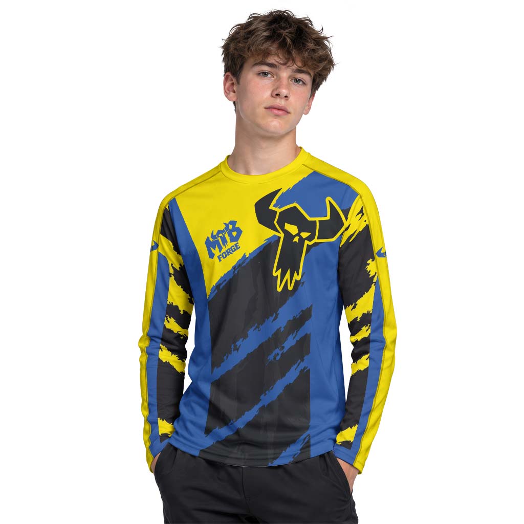 MTB Racing Yellow Blue Black Youth Long Sleeve Mountain Bike Jersey – Boy Lifestyle View