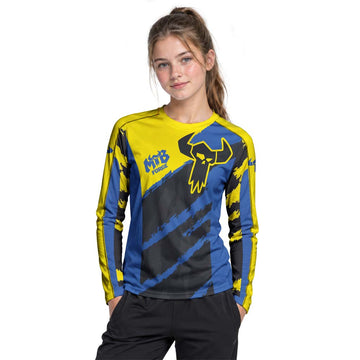 MTB Racing Yellow Blue Black Youth Long Sleeve Mountain Bike Jersey – Girl Lifestyle View