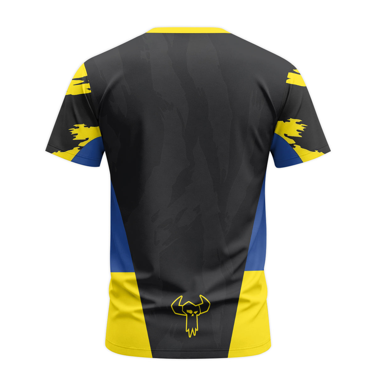 MTB Racing Yellow Blue Black Youth Short Sleeve Mountain Bike Jersey – Back View Mockup
