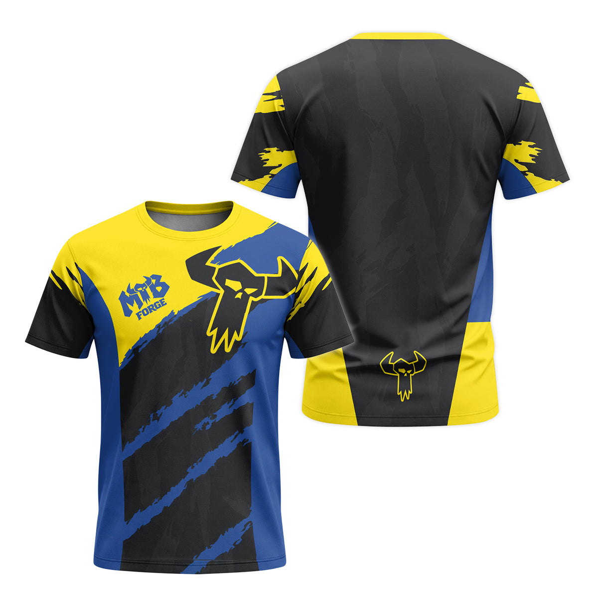 MTB Racing Yellow Blue Black Youth Short Sleeve Mountain Bike Jersey – Front and Back View