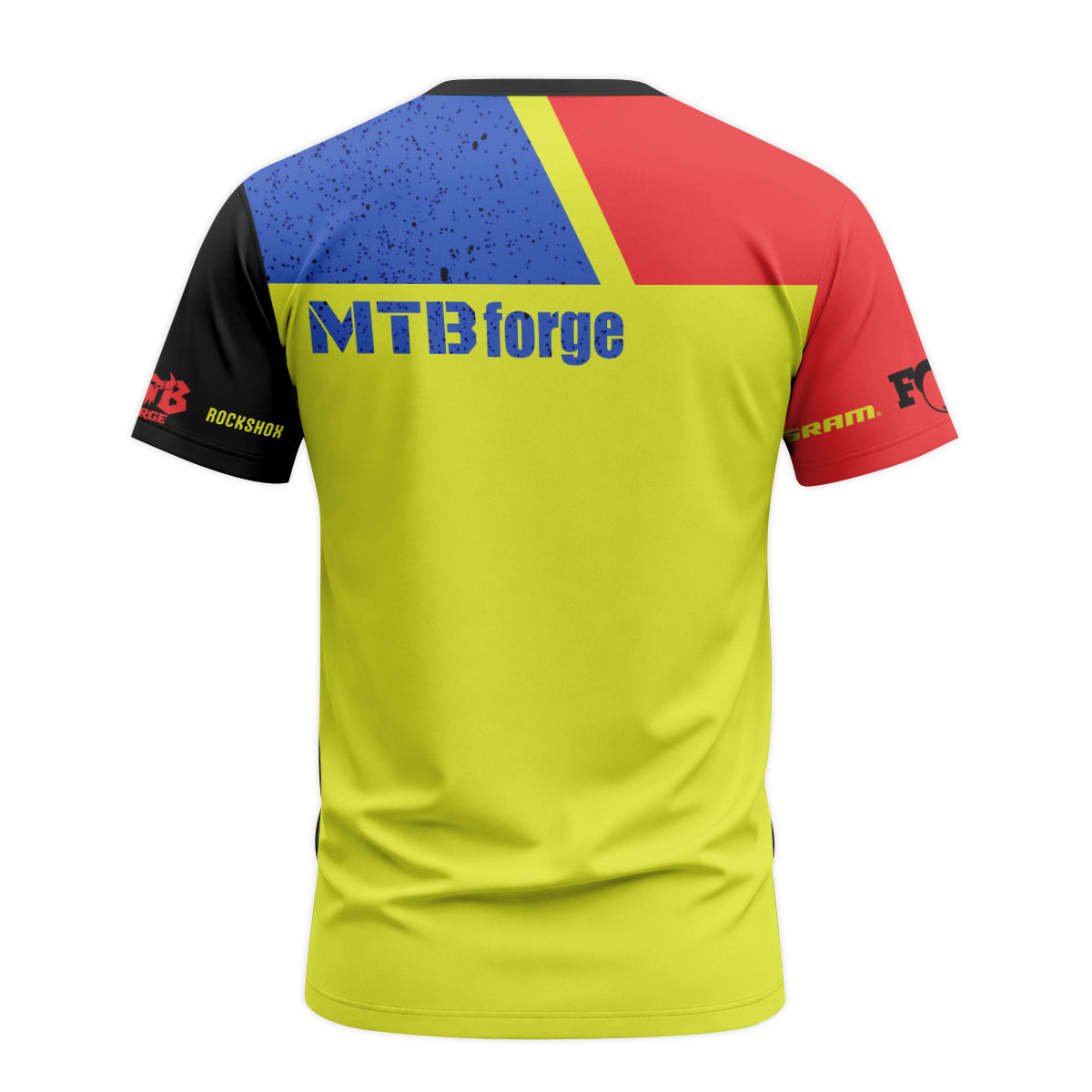 Neon Yellow Blue Red Short Sleeve Mountain Bike Jersey – Back View Mockup