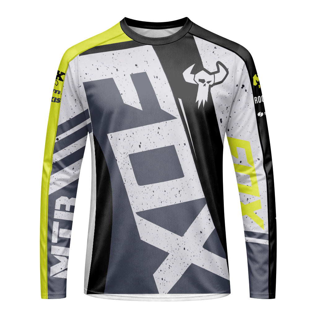 Neon Yellow Gray Long Sleeve Mountain Bike Jersey – Front View Mockup