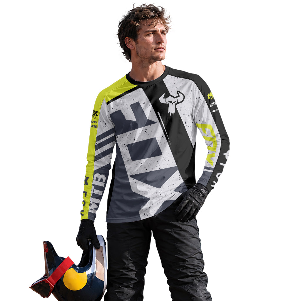 Neon Yellow Gray Long Sleeve Mountain Bike Jersey – Lifestyle View