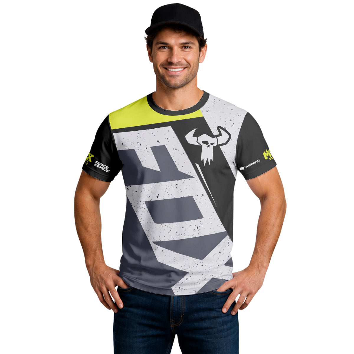Neon Yellow Gray Short Sleeve Mountain Bike Jersey – Lifestyle View