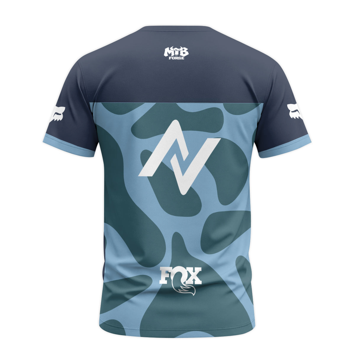 Norco Fox Blue Camo Short Sleeve Mountain Bike Jersey - back view mockup