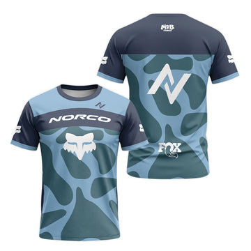 Norco Fox Blue Camo Short Sleeve Mountain Bike Jersey - front and back view