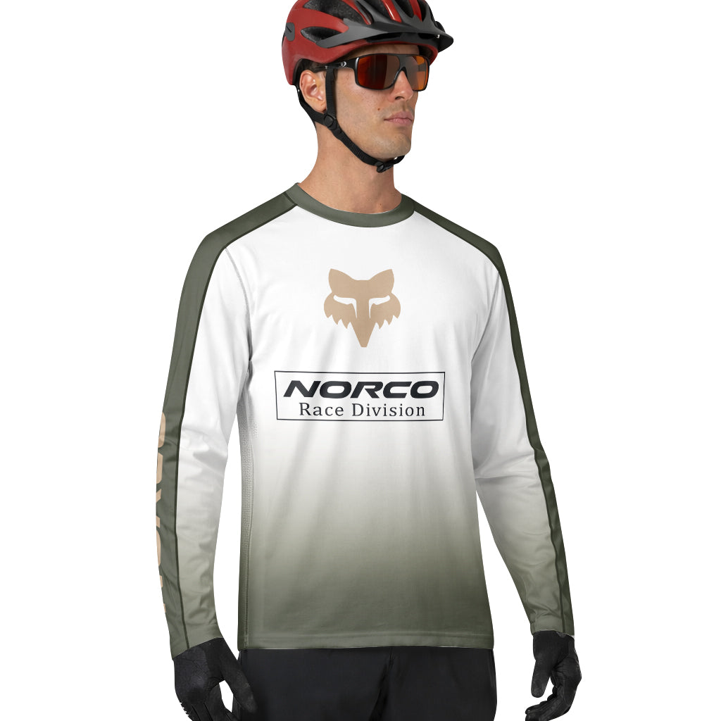 Norco Race Division Fox White Olive Long Sleeve Mountain Bike Jersey - lifestyle view