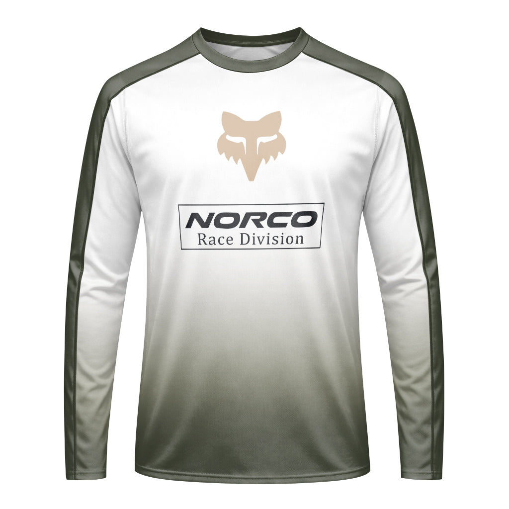Norco Race Division Fox White Olive Long Sleeve Mountain Bike Jersey - front view mockup
