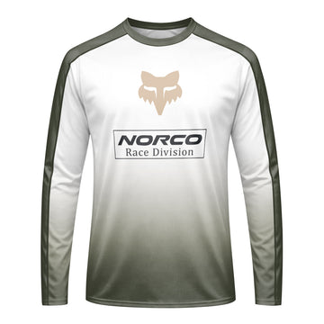 Norco Race Division Fox White Olive Long Sleeve Mountain Bike Jersey - front view mockup