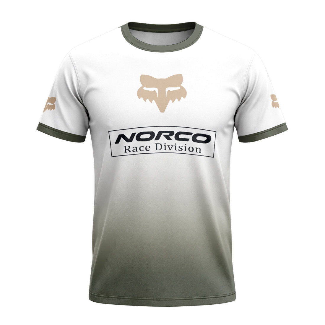 Norco Race Division Fox White Olive Short Sleeve Mountain Bike Jersey - front and back view