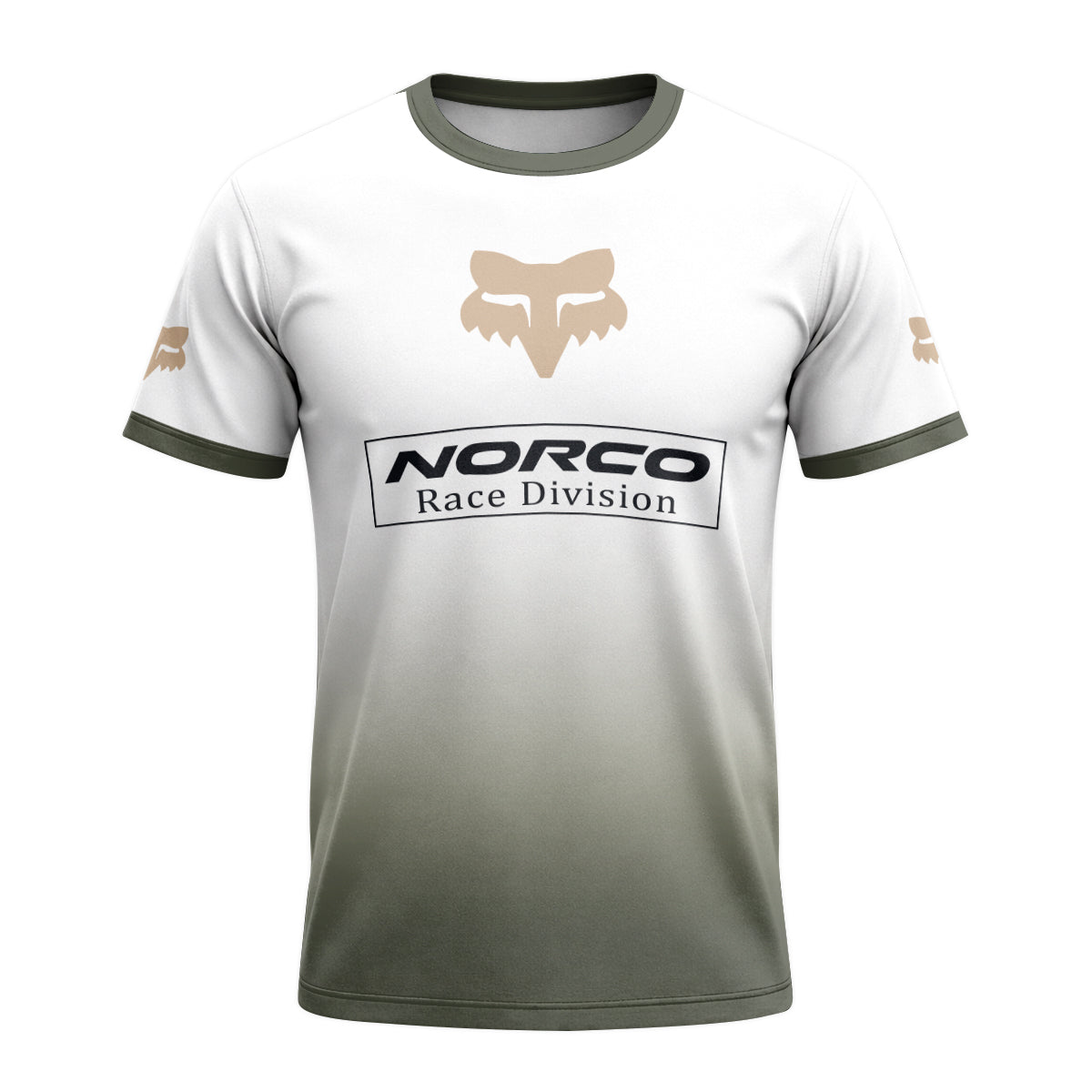 Norco Race Division Fox White Olive Short Sleeve Mountain Bike Jersey - front view mockup